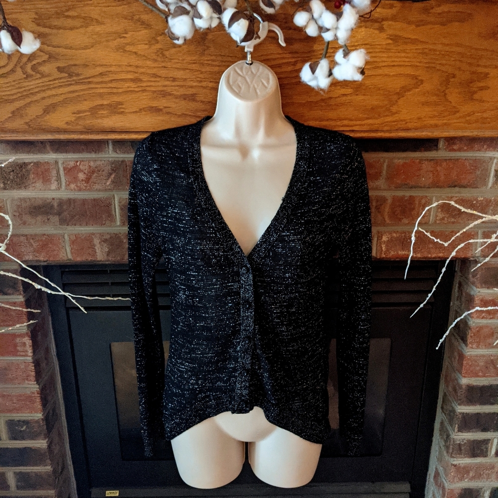 Sweater project black sparkly 3/4 sleeve sweater size juniors large